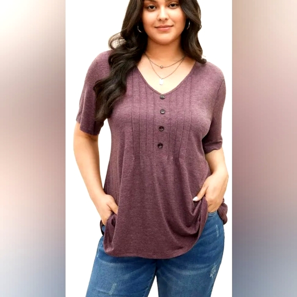 BloomChic Tops - Bloomchic Putple Pleated Front Button Detail Soft Tee 2x